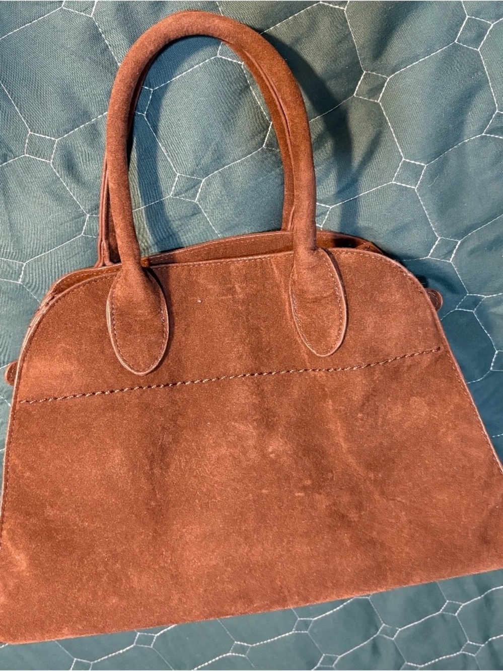 Structured Suede Top-Handle Satchel in Brown